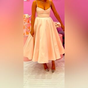 Pink midi satin dress. Princess look. only worn once. In excellent condition.